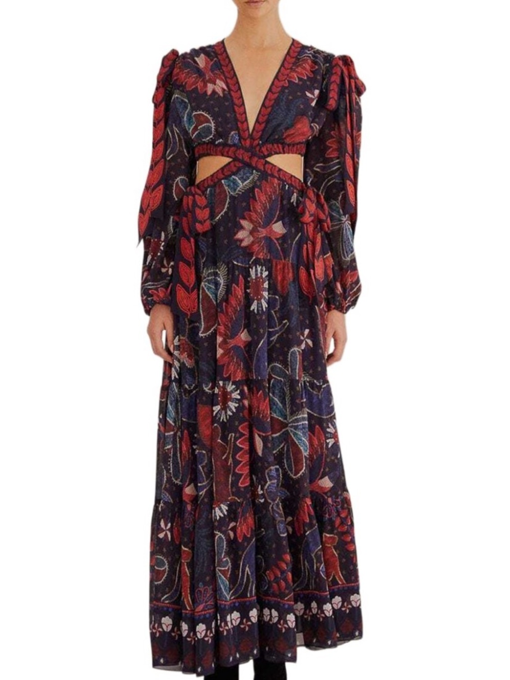 FARM Rio Tropical Shine Navy and Red Dark Blue Cut-Out Maxi Dress RP $330